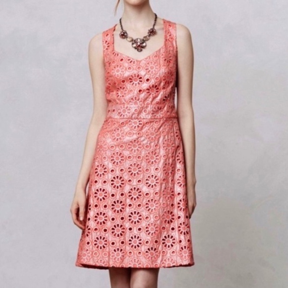 Anthropologie Maeve Coral Shimmer Dress